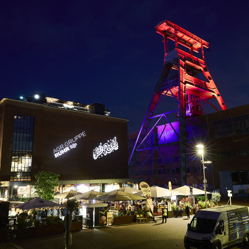 Gelände Zeche Ewald bei Nacht - Betriebsfest AGR - Eventagentur REVIERKÖNIG